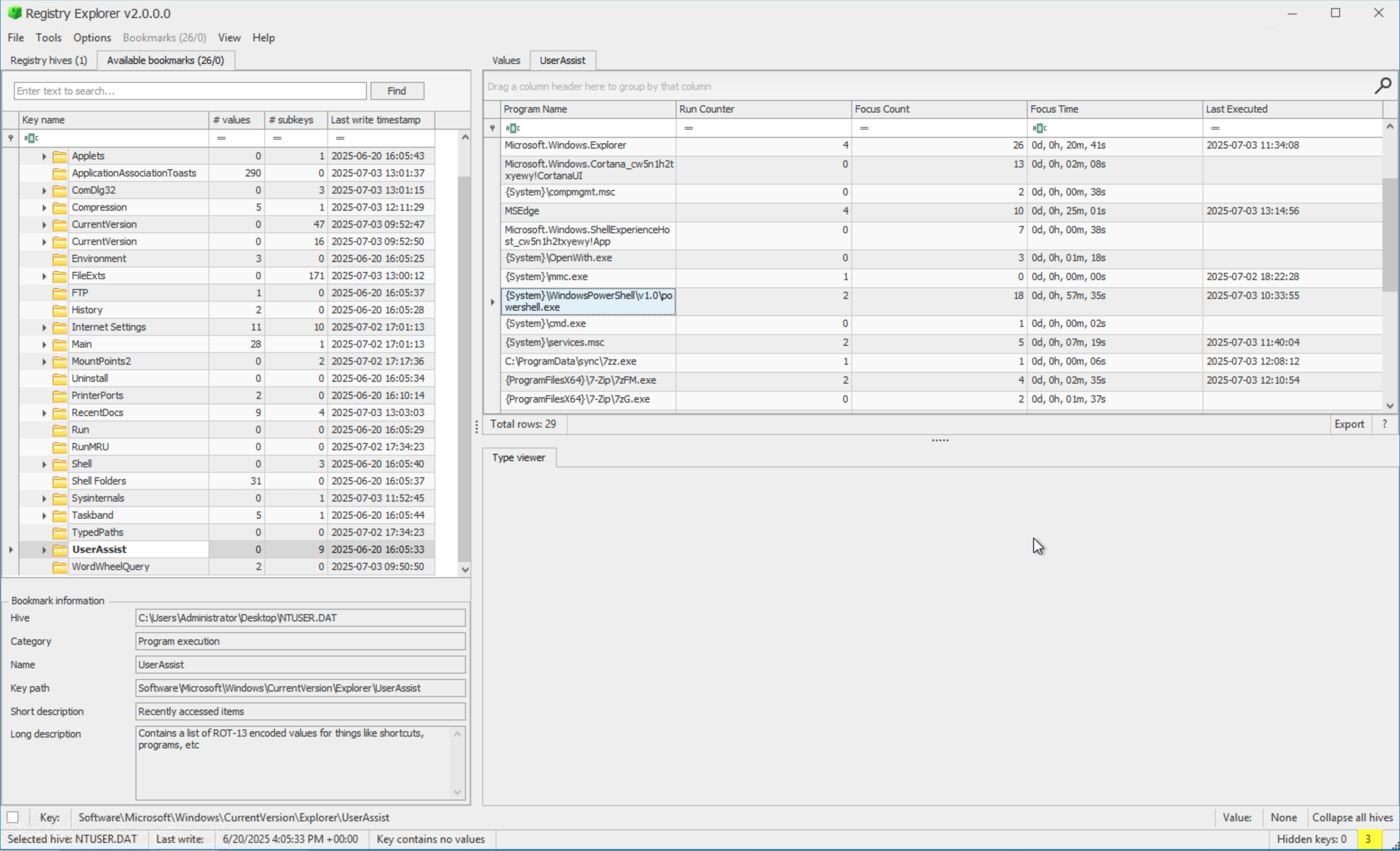 UserAssist in Registry Explorer