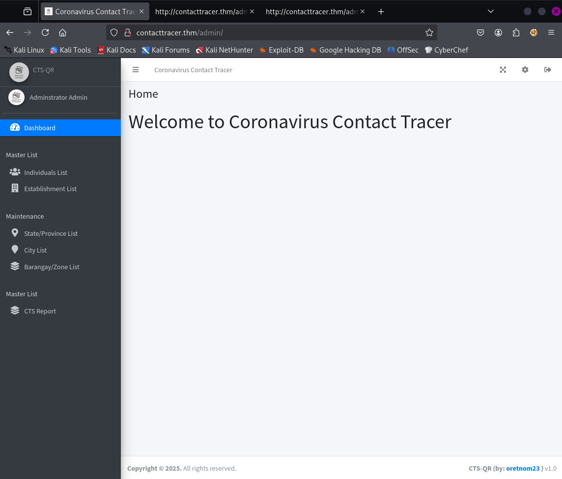 Coronavirus Contact Tracer Admin Dashboard