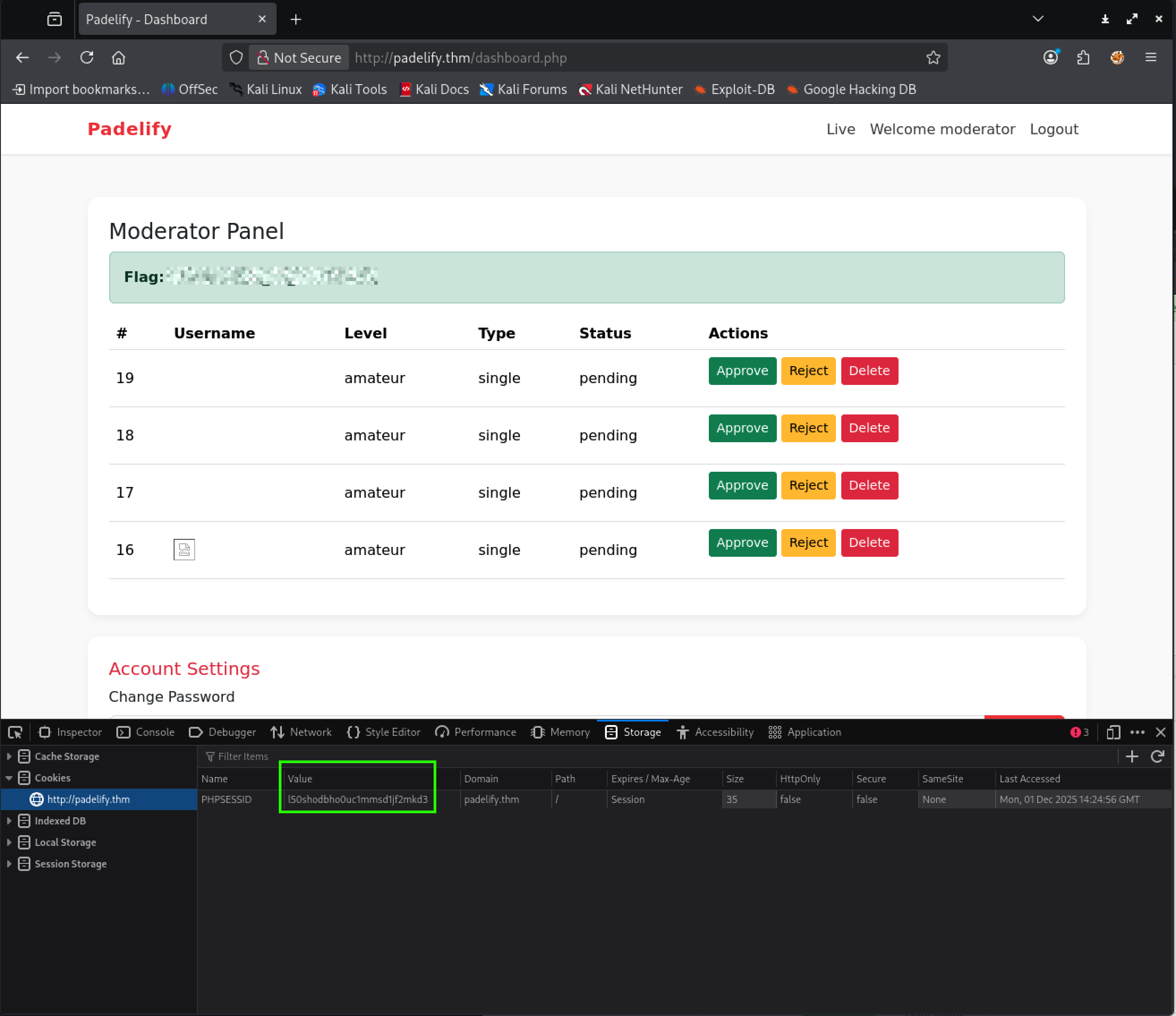 Signed in as the Moderator